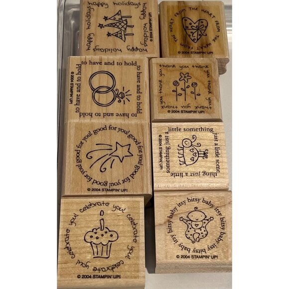 Stampin Up! 2004 Wood Rubber Stamp Set Figures Of Speech Celebration & Baby Desi - Picture 1 of 3
